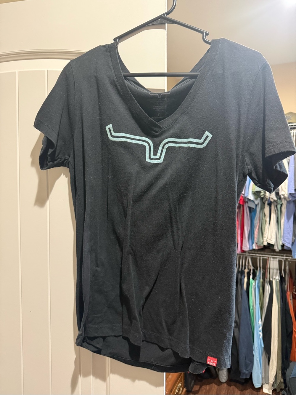 Kimes Ranch Women's Black V-Neck Tee with Mint Graphic